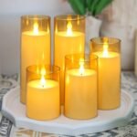 Fo32won Amber LED Flameless Pillar Candles - 5-Piece Set with Remote & Timer, Decorative 3D Flickering Acrylic Candles - Image 8