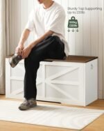 CHOEZON 39.4" Wooden Storage Chest & Bench: Modern Toy Box with Safety Hinge in Walnut & White - Image 4