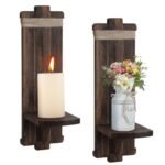 Farmhouse Wall Decor Candle Sconces - 2 Pcs Vintage Rustic Handmade Wooden Wall-Mount Candle Holders for Bedroom Living Room Bathroom Home Hanging Art Decorations Accessories Gifts, Brown