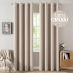 MIULEE 90 Inches Linen Textured Curtains for Bedroom 100% Blackout Thermal Insulated Natural Beige Grommet Room Darkening Curtains & Drapes Luxury Decor for Living Room Nursery 52 x 90 Inch (2 Panels)