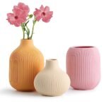 Ceramic Vase for Decor,Small Boho Vases Set for Home,Modern Minimalist Farmhouse Decoration,Decorative Bud Vases for Shelf Decor,Table, Bookshelf, Mantel and Entryway(Pink+Light Yellow+Orange)