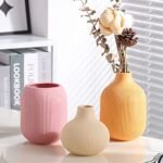 Boho Ceramic Vases Set for Home Decor - Modern Minimalist Bud Vases in Pink, Light Yellow, and Orange. Perfect for Shelves, Tables, and Mantels. - Image 2