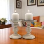 Hosley Set of 2 Antique White Wooden Pillar Candle Holders - 7" Country Style Decor, Perfect for Weddings and Special Occasions. - Image 8