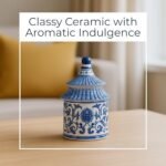 Plumeria Chinoiserie Candle Holder Jar – Elegant Pagoda Taper Candle Holders for Home & Office Decor, 5"x8", Blue & White - Image 3