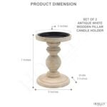 Hosley Set of 2 Antique White Wooden Pillar Candle Holders - 7" Country Style Decor, Perfect for Weddings and Special Occasions. - Image 3