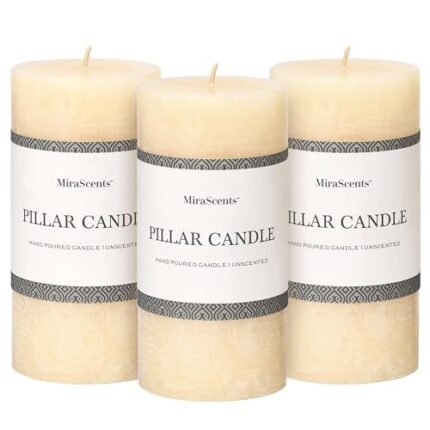 3x6 Inch Ivory Pillar Candles Set of 3 - Hand-Poured Unscented Candles, Long Clean Burning, Large Big Candles, Smokeless Dripless Candles for Dinner Table, Wedding, Home, Bathroom, Rustic Decor