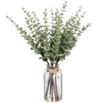 VIERENA 17.5" Artificial Eucalyptus Stems in Glass Vase with Faux Water,Fake Plant Eucalyptus Leaves White Seeds for Centerpiece Table Decorations Farmhouse Wedding Home Greenery Decor (Sage Green)