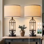 Reaketon Black Table Lamps for Living Room Set of 2, 22.3" Farmhouse Lamps for Nightstand, Industrial Table Lamps for Bedroom with USB Ports, Bulbs Included
