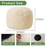 HIGOGOGO Round Faux Fur Pouf Ottoman - Fluffy 20" x 15" Foot Stool with Foam Filling, Beige Floor Storage. - Image 2