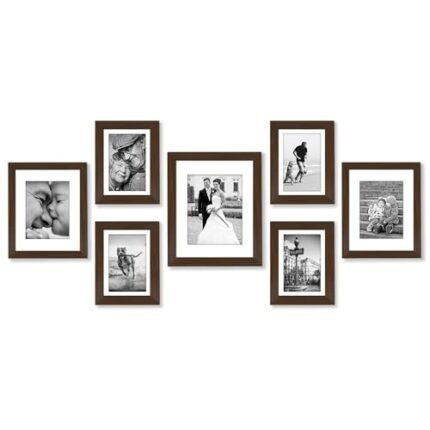 Americanflat Set of 7 Picture Frames with Shatter-Resistant Glass - Gallery Wall Frame Set with One 11x14, Two 8x10 and Four 5x7 Frames - Signature Collection - Walnut