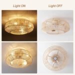 20'' Boho Rattan Ceiling Fan with Light & Remote Control, Enclosed Flush Mount for Living Room & Nursery - Image 5