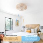 20'' Boho Rattan Ceiling Fan with Light & Remote Control, Enclosed Flush Mount for Living Room & Nursery - Image 2