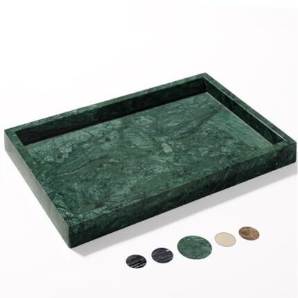 YMXYJM Real Natural Marble Tray for Bathroom, Genuine Marble Stone Vanity Tray, Luxury Storage Trays for Kitchen, Vanity, Home Decor, Dresser, Non-Resin/Non-Ceramic, 12"x 8"x 1.2", Dark Green