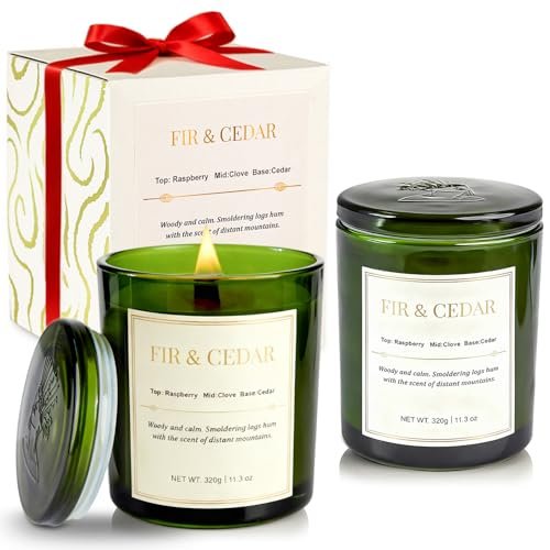 2-Pack Wood Wick Scented Candle Gift Set - Balsam Fir 2 Pack Wood Wick Scented Candle Gift Set –Balsam Fir & Cedarwood Natural Soy Wax Candles with Individual Gift Boxes,Long Lasting 22.6 oz Aromatherapy Candles for Home Decor, Christmas&Holiday Gifts
