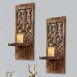 Set of 2 Rustic Wall Mount Candle Sconces - 16” Wooden Floating Shelf Holders for Farmhouse Décor - Image 3