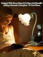 AQDZCNF Flower Table Lamp: Vintage LED Night Light with 3 Color Modes for Bedroom and Living Room Decor (Green) - Image 2