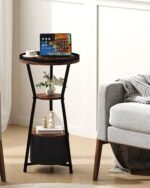 Yusong 3-Tier Round Side Table – Small Accent Table for Living Room, Bedroom & Couch, Rustic Brown. - Image 3