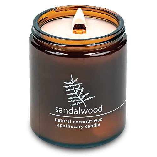 Handcrafted Hemlock Park Sandalwood Candle with Natural Coconut Wax & Hemlock Park Crackling Wood Wick Candle Handcrafted with Natural Coconut Wax (Standard 8 oz, Sandalwood)
