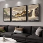 Framed Mountain Wall Art: 3-Piece Brown Landscape Prints for Modern Living Room & Dining Decor. - Image 2