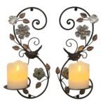 Birminwind Farmhouse Wall Candle Sconces Set of 2 - Distressed Candle Holder Wall Mounted for Pillar - Vintage Metal Decor with Flower Leaves for Hallway Fireplace Bedroom Living Room