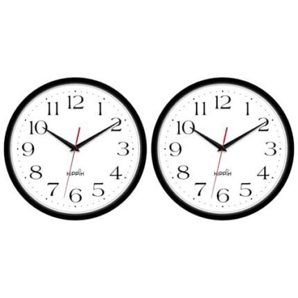 HIPPIH 2 Pack Silent Wall Clock, 10 Inch Non Ticking Quiet Digital Sweep Decorative Battery Operated Wall Clocks for Living Room Bedroom Kitchen School Office Decor, Black