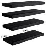 AMADA HOMEFURNISHING Floating Shelves, Paulownia Wood Wall Shelves for Bathroom/Living Room/Bedroom/Kitchen/Home Office, Natural Wood Floating Shelf for Home Storage & Organization, Set of 4, AMFS40B