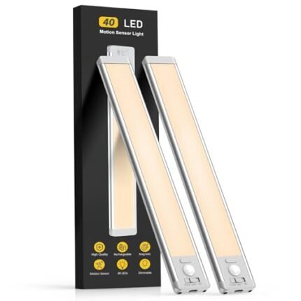 MCGOR 10inch Under Cabinet Lighting, 2 Pack Rechargeable Motion Sensor Light Indoor, 5 Levels Dimmable Magnetic Closet Lights, Wireless Under Counter Lights for Kitchen, Stairs