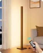 EDISHINE Mid Century Modern Floor Lamp with Remote, Dimmable Wood LED Corner Lamp, Minimalist Standing Mood Lighting for Living Room, Bedroom, Office, 7 Color Temperature 2700K~6000K, 48.43"