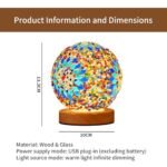 HAIDOLIANG Turkish Table Lamp (D:4.7" x H:5.2") – Mosaic Glass with Wooden Base, Boho Tiffany Lamp, USB Power Moroccan Lantern for Living Room Decor (Blue) - Image 2