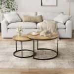 Smuxee Set of 2 Round Nesting Coffee Tables, 27.6" Wood Grain Top, Adjustable Feet for Living Room, Bedroom, Balcony. - Image 3