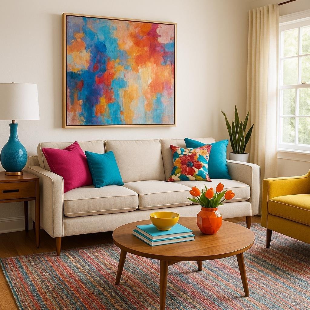 How can I incorporate pops of color into a neutral living room palette?