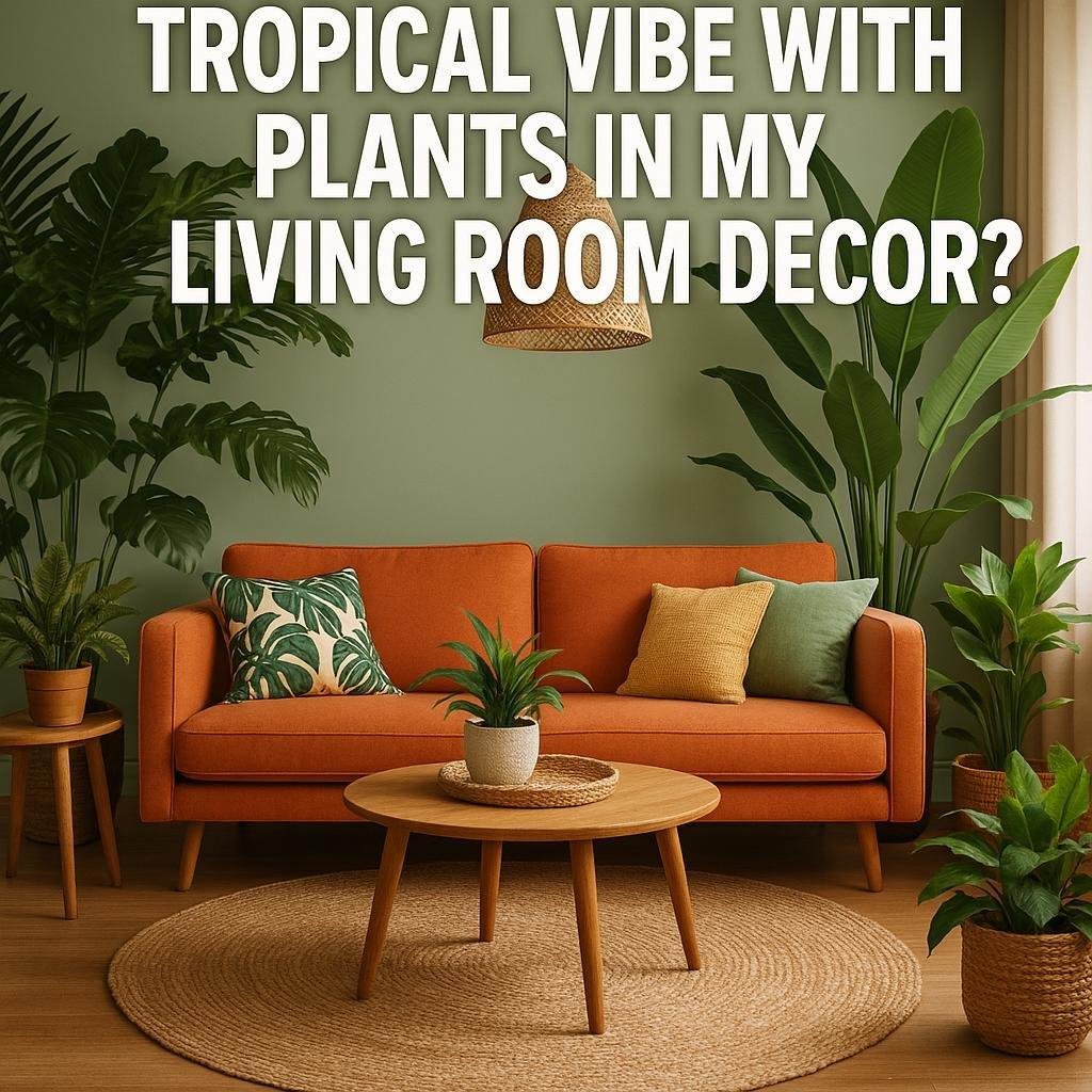 How can I create a tropical vibe with plants in my living room decor?