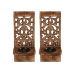 Set of 2 Rustic Wall Mount Candle Sconces - 16” Wooden Floating Shelf Holders for Farmhouse Décor - Image 6