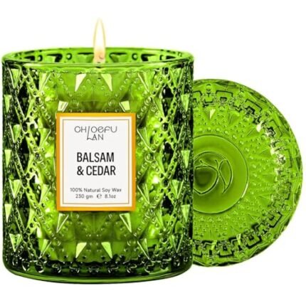 Chloefu LAN Balsam & Cedar Scented Candle Christmas Candles Gift, Christmas Festival Gifts, Large Luxury Scented Soy Jar Candles with up to 55 Hour Long Lasting, Highly Scented, 8.1oz