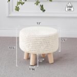 Wimarsbon Pouf Ottoman: Handmade 100% Cotton Knitted Boho Footrest with Non-Skid Wood Legs (Beige) - Image 3