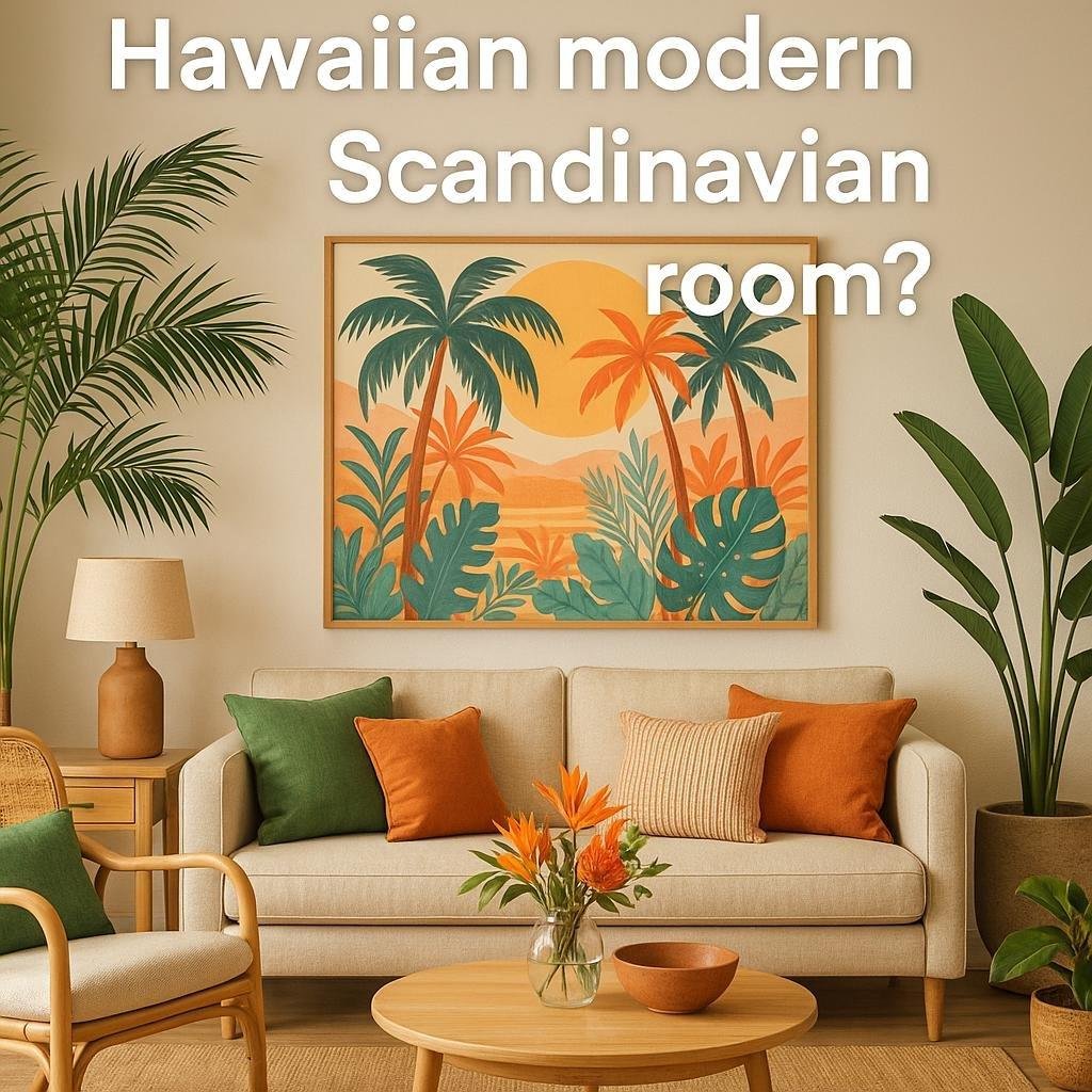 What are some popular color schemes for a Hawaiian modern Scandinavian living room?