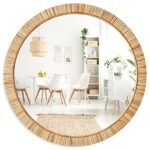 Barnyard Designs Rattan Bathroom Mirror – Rustic Farmhouse Style Handmade Wicker Rattan Frame - Boho Mirror for Nursery Wall Décor (25.5", Round)