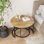 Smuxee Set of 2 Round Nesting Coffee Tables, 27.6" Wood Grain Top, Adjustable Feet for Living Room, Bedroom, Balcony. - Image 8