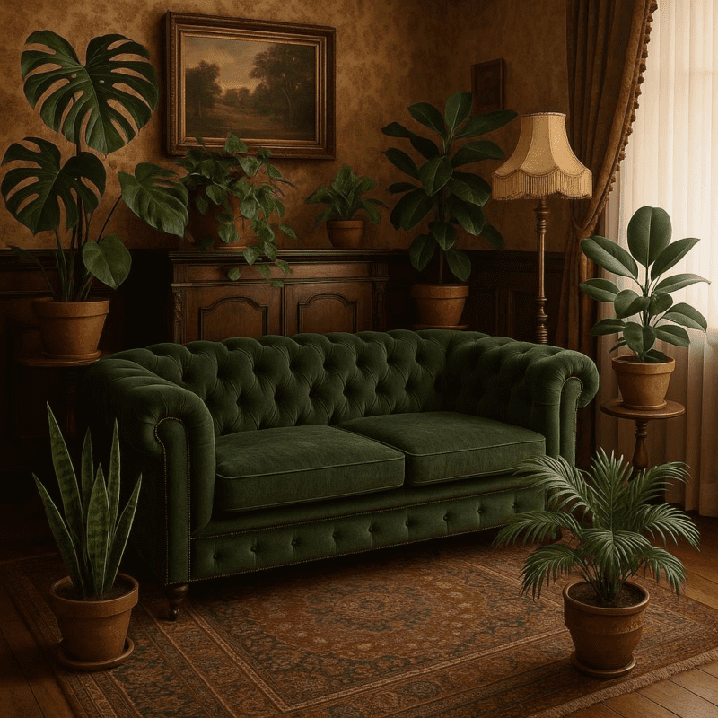 What are some good plants for incorporating into a vintage-style living room decor?