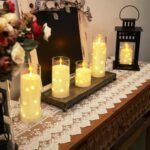 Homemory Flameless Candles with Star String Lights, Battery-Operated, Remote Control, Ivory Set of 5 (4", 5", 6", 8", 8") - Image 6