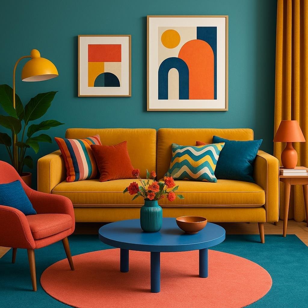 What are some tips for mixing and matching colors in a living room?