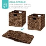 Best Choice Products Pack of 5 Water Hyacinth Cube Storage Baskets, 10.5"x10.5", Collapsible Organizers for Laundry & Kids' Rooms - Brown - Image 3