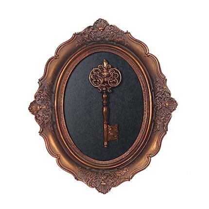 S-MANTIS Vintage Wall Sculpture, Antique Pediment, Hallway Wall Art, Hand Painted Wall Decoration With Embossed Intricate Key Design, Oval Aesthetic Room Décor, Gallery, Unique Gift (Antique Gold-Key)