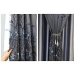 Amidoudou 1 Pair Luxury Double Layer Flower Embroidered Curtains with Valance (Grey, 54x84 In) for Living Room & Bedroom - Image 4
