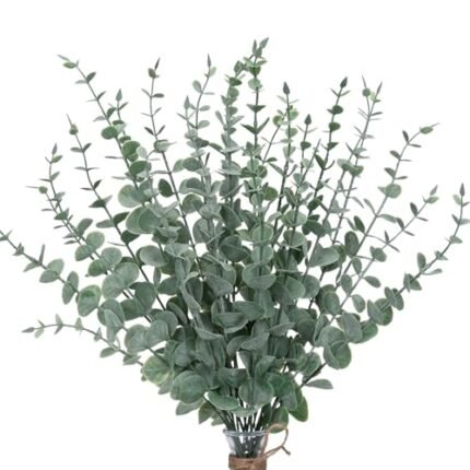 CEWOR 24pcs Eucalyptus Stems Artificial Eucalyptus Leaves Fake Greenery Branches Fake Flowers for Wedding Centerpiece Spring Easter Farmhouse Home Decoration