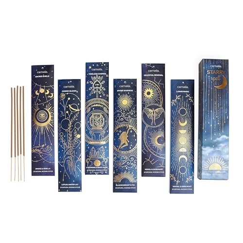 Carnatia Starry Spell Incense Sticks: 6 Mystical Scents, 120 Premium Carnatia Starry Spell Incense Sticks – Set of 6 Mystical Scents, 120 Premium Sticks for Creativity, Focus, Manifestation & Meditation | Natural, Slow-Burning for Spiritual Rituals & Self-Care!