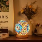 HAIDOLIANG Turkish Table Lamp (D:4.7" x H:5.2") – Mosaic Glass with Wooden Base, Boho Tiffany Lamp, USB Power Moroccan Lantern for Living Room Decor (Blue) - Image 5