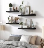 YYWUOJJ Rustic Wood Floating Shelves - Set of 6 Black Wall Decor for Bedroom, Bathroom, Kitchen, Living Room - Image 5