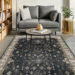 5x7 Black Boho Rug – Washable Low Pile Non-Slip Vintage Area Carpet for Living Room, Bedroom, Office - Image 9