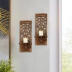 Set of 2 Rustic Wall Mount Candle Sconces - 16” Wooden Floating Shelf Holders for Farmhouse Décor - Image 4